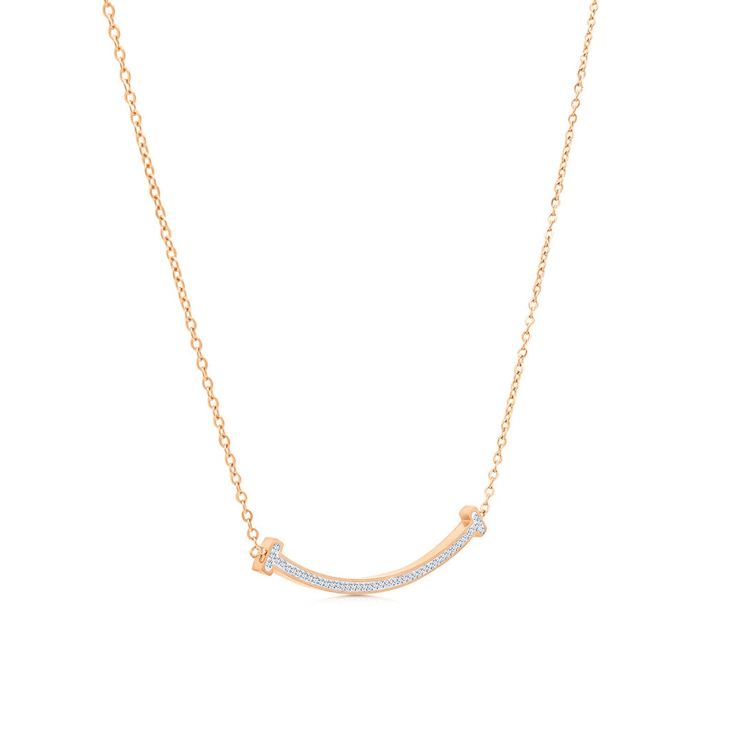 SO SEOUL Chic Smiley Curve Austrian Crystal Rose Gold Necklace