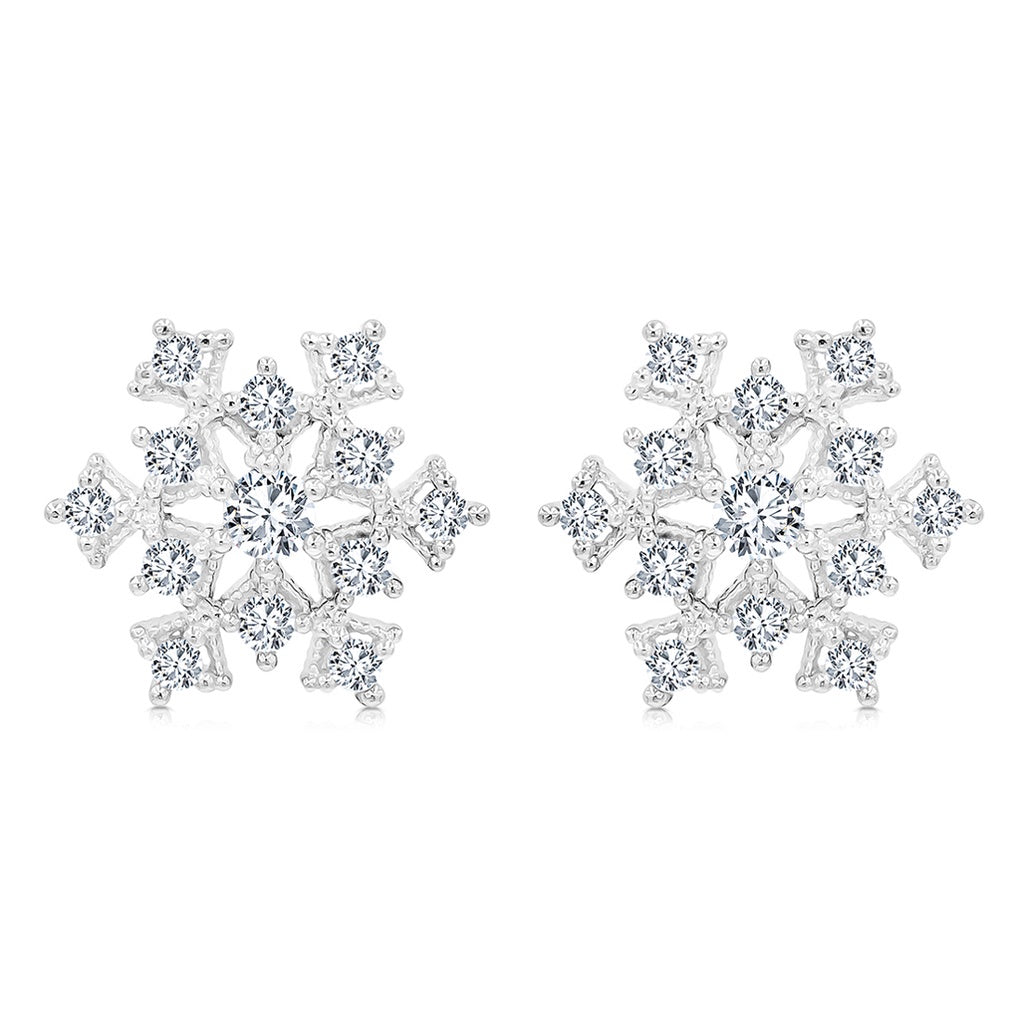 SO SEOUL 'Let it Snow' Snowflake Stud Earrings with Diamond Simulant Cubic Zirconia