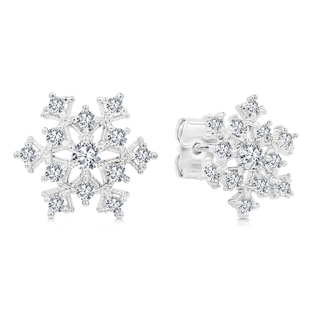 SO SEOUL 'Let it Snow' Snowflake Stud Earrings with Diamond Simulant Cubic Zirconia