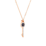 Load image into Gallery viewer, SO SEOUL Infinite Love Pendant Necklace - Elegant Key Design with White and Montana Blue Austrian Crystals on a Rose Gold Fixed Chain
