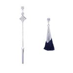 Load image into Gallery viewer, SO SEOUL Navy Blue Tassel Mismatched Pierced Stud Earrings
