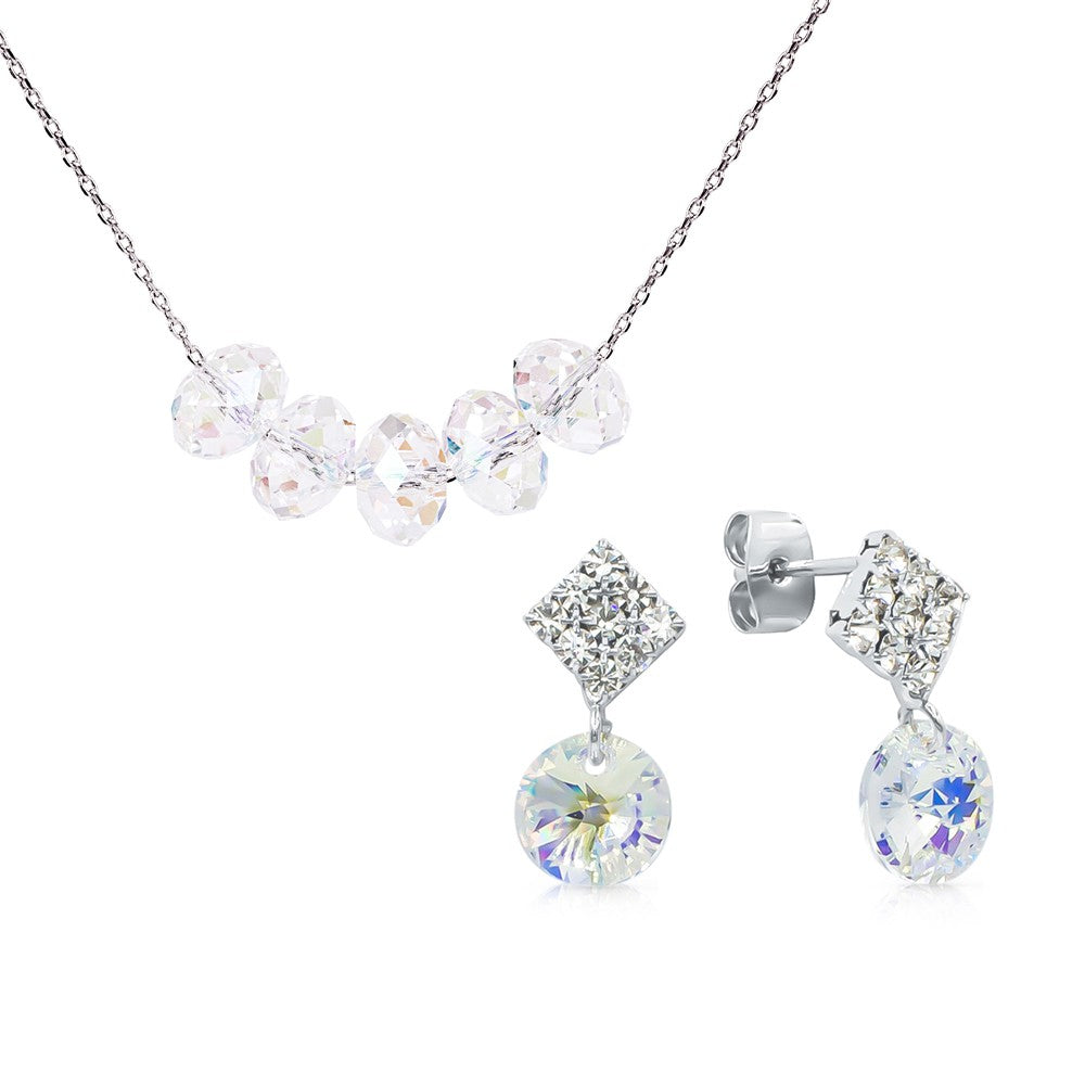 SO SEOUL Ghent Aurore Boreale Swarovski® Crystal Beads Pendant Necklace and Pierced Stud Earrings Jewelry Set