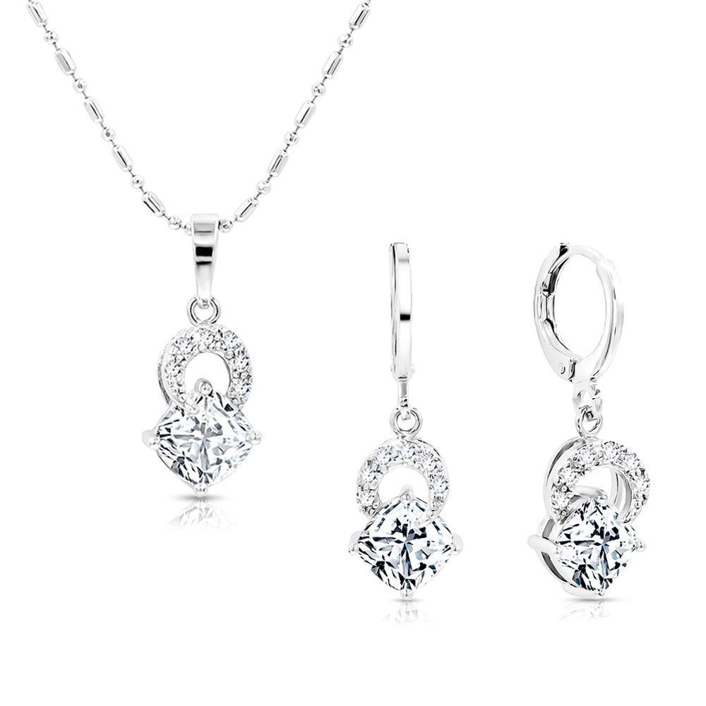 SO SEOUL Callista Twisted Infinite Diamond Simulant Earrings and Pendant Chain Necklace Gift Set