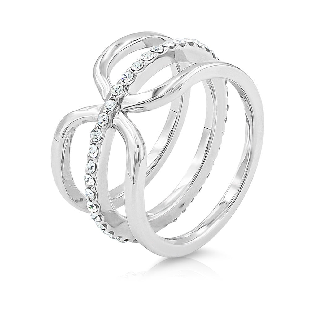 SO SEOUL Bianca Triple-Layer Ring with White Austrian Crystal Accents