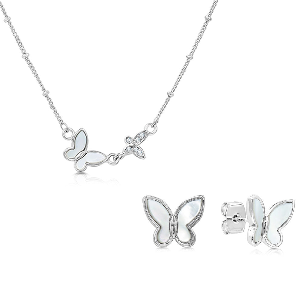 SO SEOUL 'Claire Butterfly' Jewelry Set with Mother of Pearl or Abalone Shell