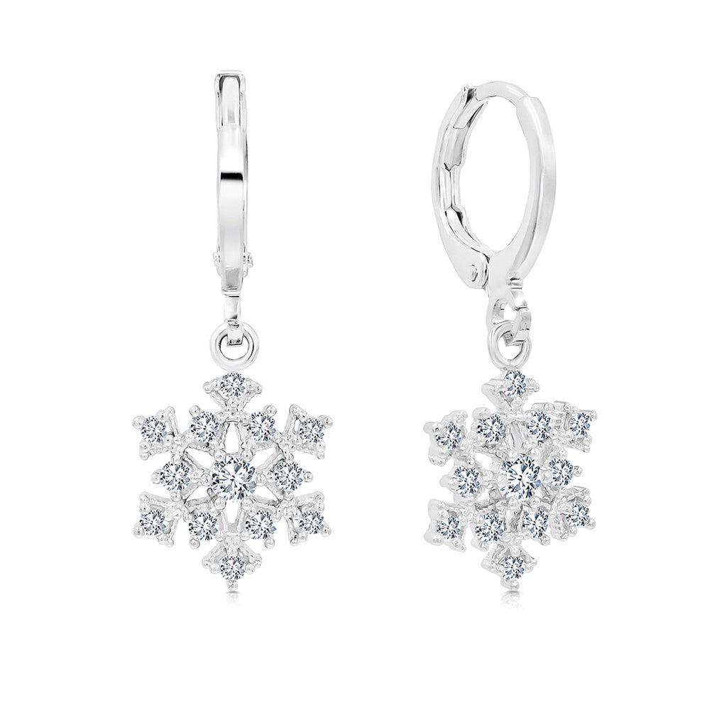 SO SEOUL 'Let it Snow' - Brilliance Snowflake  Cubic Zirconia Hoop or Clip-On Earrings Set
