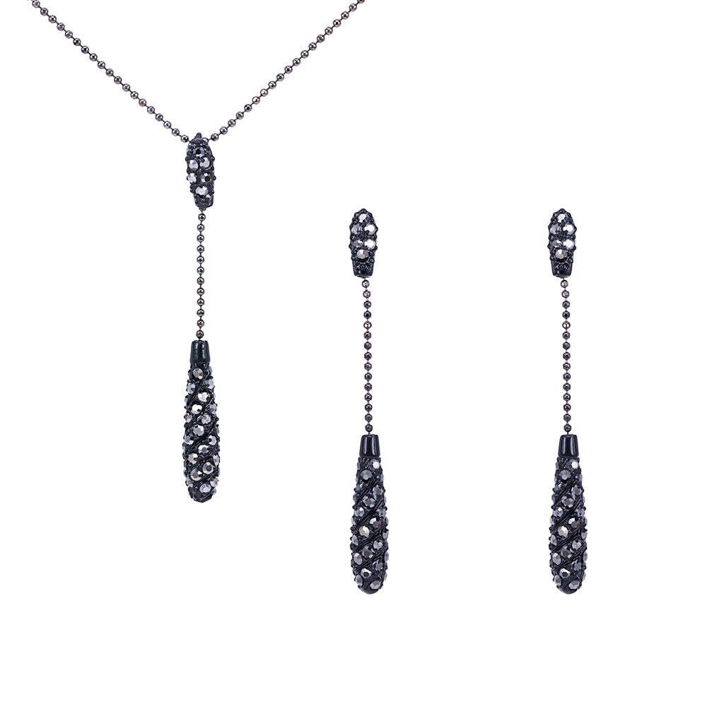 SO SEOUL Elegant White or Black Swarovski® Crystal Drop Earrings and Pendant Necklace Set