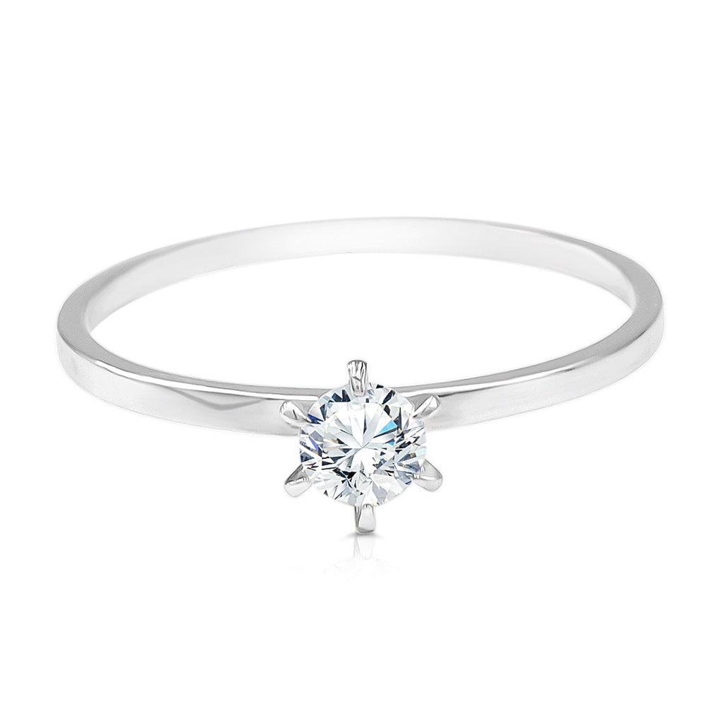 SO SEOUL Athena Solitaire Silver Ring with Brilliant Cut 0.1 CARAT Diamond Simulant Zirconia in 6-Prong Setting