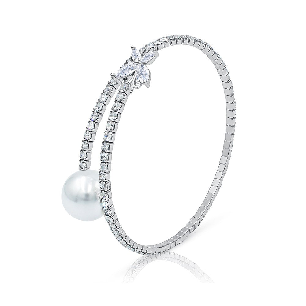 SO SEOUL Everleigh Spiral Bangle - Adjustable with Charms including Star Flower, Solitaire, Butterfly, Square, Flower, Teardrop, Perfume Bottle, White Pearl, and Diamond Simulant Cubic Zirconia