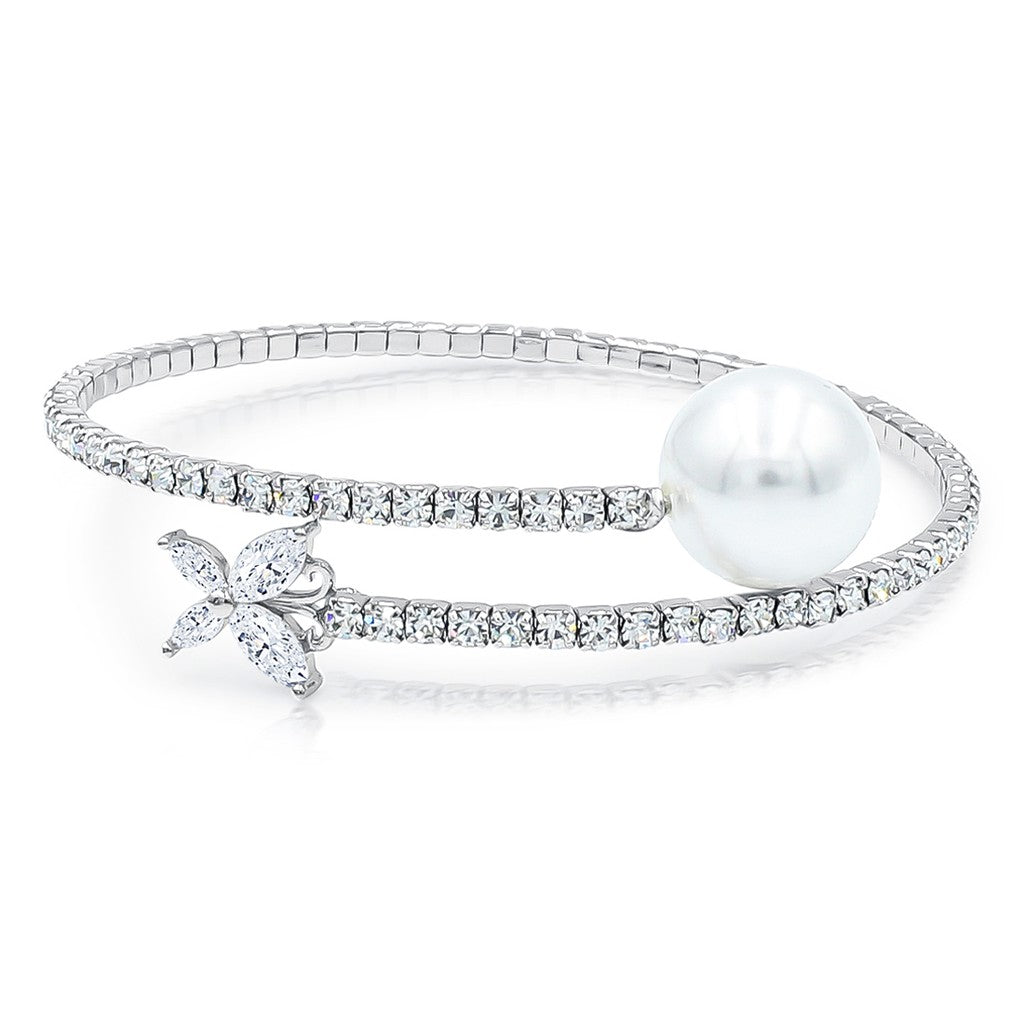 SO SEOUL Everleigh Spiral Bangle - Adjustable with Charms including Star Flower, Solitaire, Butterfly, Square, Flower, Teardrop, Perfume Bottle, White Pearl, and Diamond Simulant Cubic Zirconia