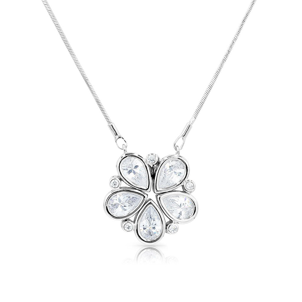 SO SEOUL Callista Transformable Teardrop and Flower Diamond-Simulant Zirconia Pendant with Fixed Snake Chain Necklace