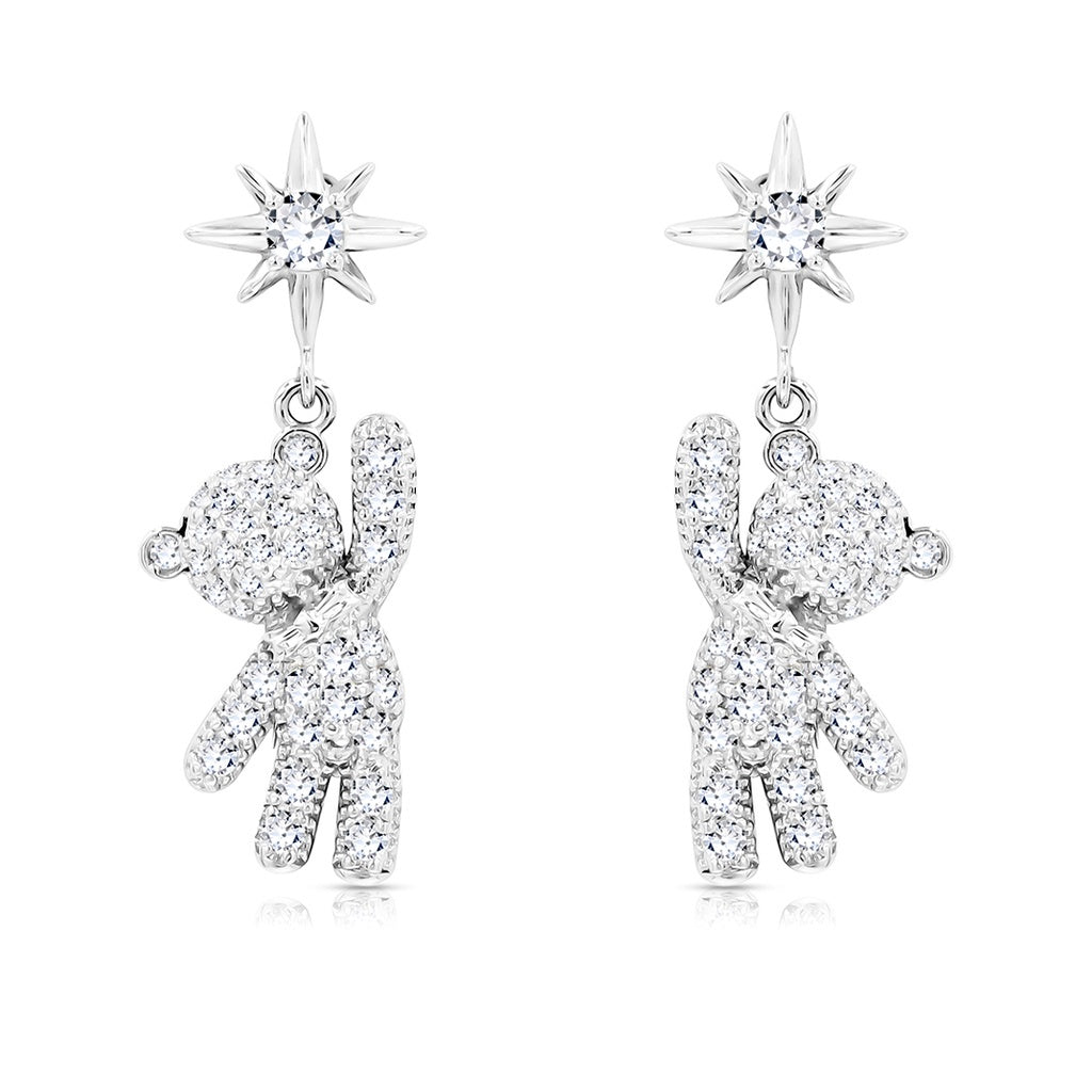 SO SEOUL Rising Star Teddy Bear Diamond Simulant Cubic Zirconia Dangle Earrings