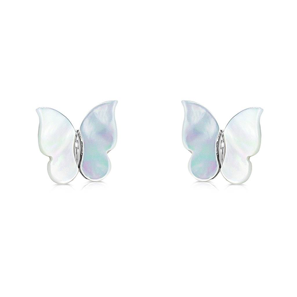SO SEOUL Claire Flying Butterfly Mother of Pearl or Abalone Shell with Austrian Crystals Stud Earrings and Pendant Necklace Set