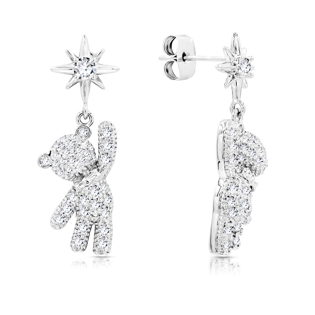 SO SEOUL Rising Star Teddy Bear Diamond Simulant Cubic Zirconia Dangle Earrings
