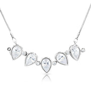 SO SEOUL Callista Teardrop-Flower Two-Way Diamond Simulant Cubic Zirconia Chain Necklacewith Fixed Snake Chain Necklace