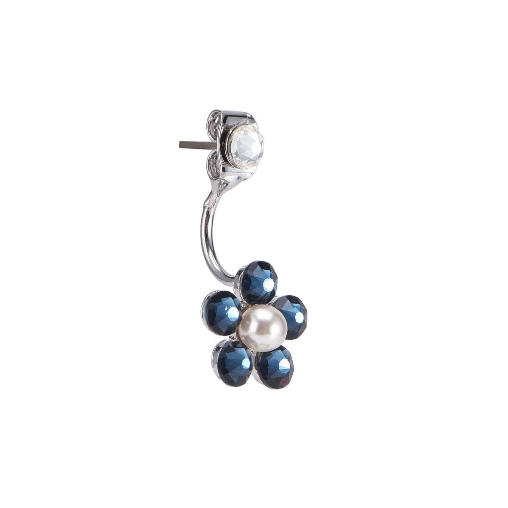 SO SEOUL 'Leilani' Flower Montana Blue and White Swarovski® Crystals Dangle Earring Jackets