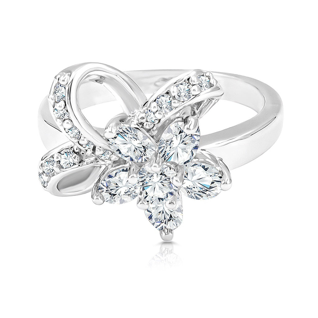 SO SEOUL Leilani Floral Wreath Design Diamond Simulant Cubic Zirconia Silver Ring