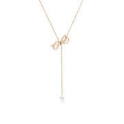 SO SEOUL Graceful Lifelong Ribbon with Dangle Diamond Simulant Zircon Rose Gold Fixed Chain Necklace
