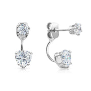 SO SEOUL Athena Solitaire Diamond Simulant Curved Dangle Earring Jackets with Round and Heart Cubic Zirconia