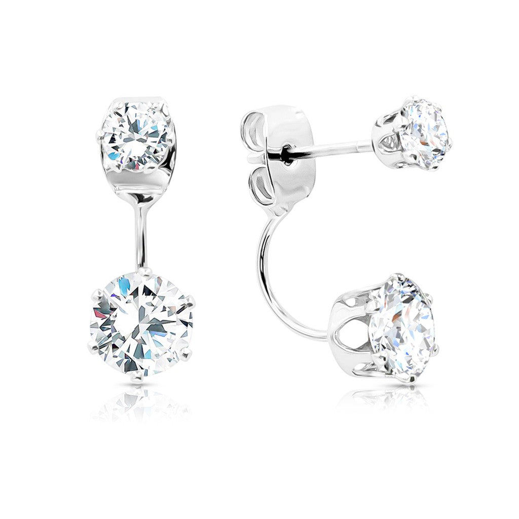 SO SEOUL Athena Elegance Dual Solitaire Round Brilliant Cut 0.25 & 0.5 Carat Diamond Simulant Cubic Zirconia Curved Earrings