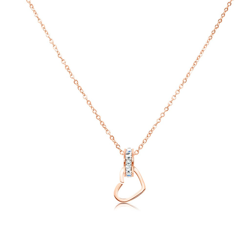 SO SEOUL Aurelia Interlocking Heart with Square Diamond Simulant Accents Rose Gold Pendant Necklace