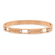 SO SEOUL Valeria Rose Gold-Tone Bangle with Double Diamond Simulant Accents and Roman Numerals