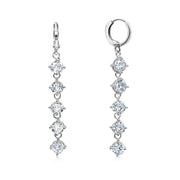 SO SEOUL Athena Quintuple 4-Prong Brilliant-Cut Diamond Simulant Long Drop Dangle Earrings with Hoop and Clip-On Options