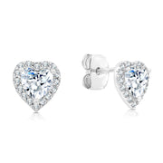 SO SEOUL Amora Love Heart Diamond Simulant Cubic Zirconia Petite Stud Earrings with Round Surround