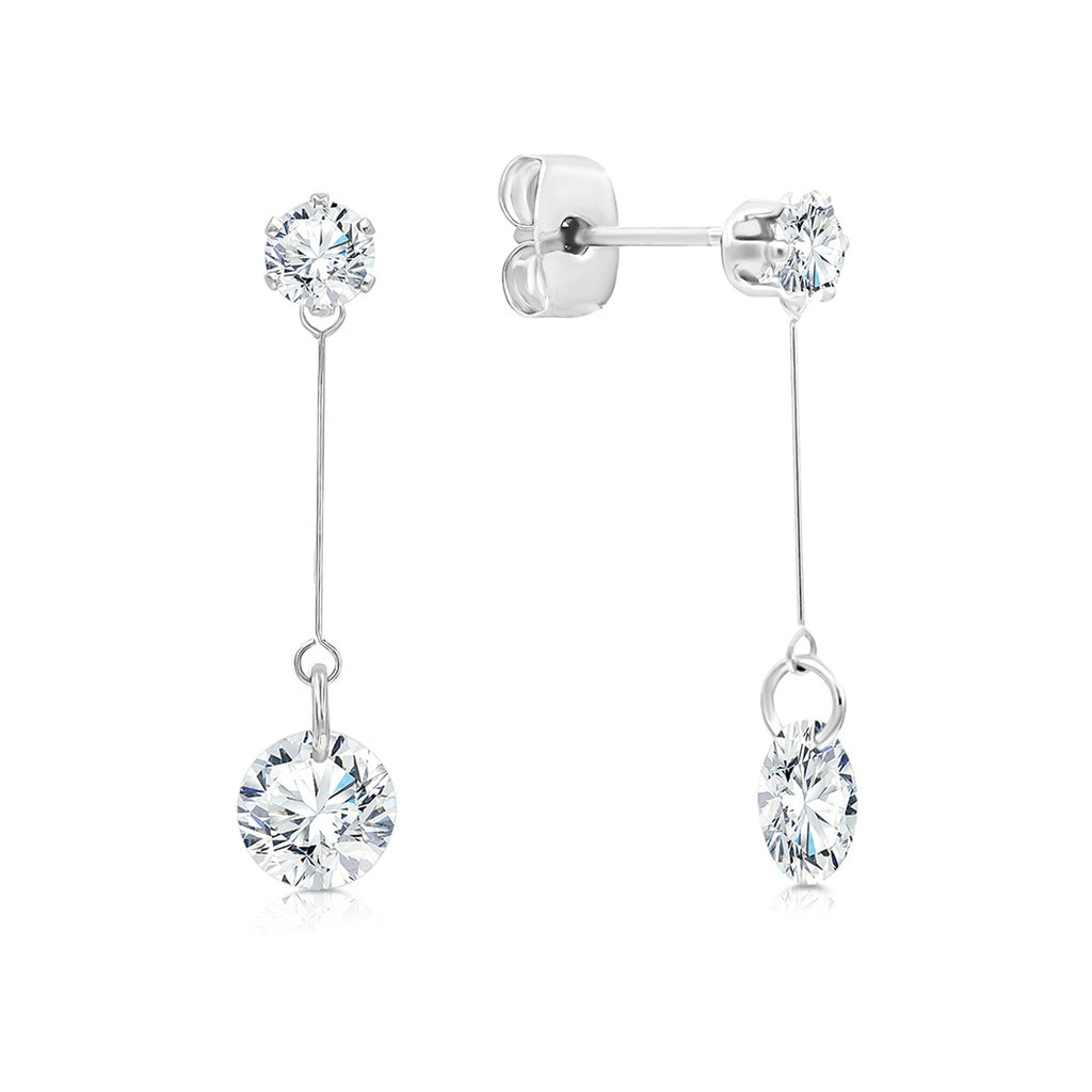 SO SEOUL Athena: Round Brilliant Cut Diamond Simulant Cubic Zirconia Elegant Drop Stud Earrings
