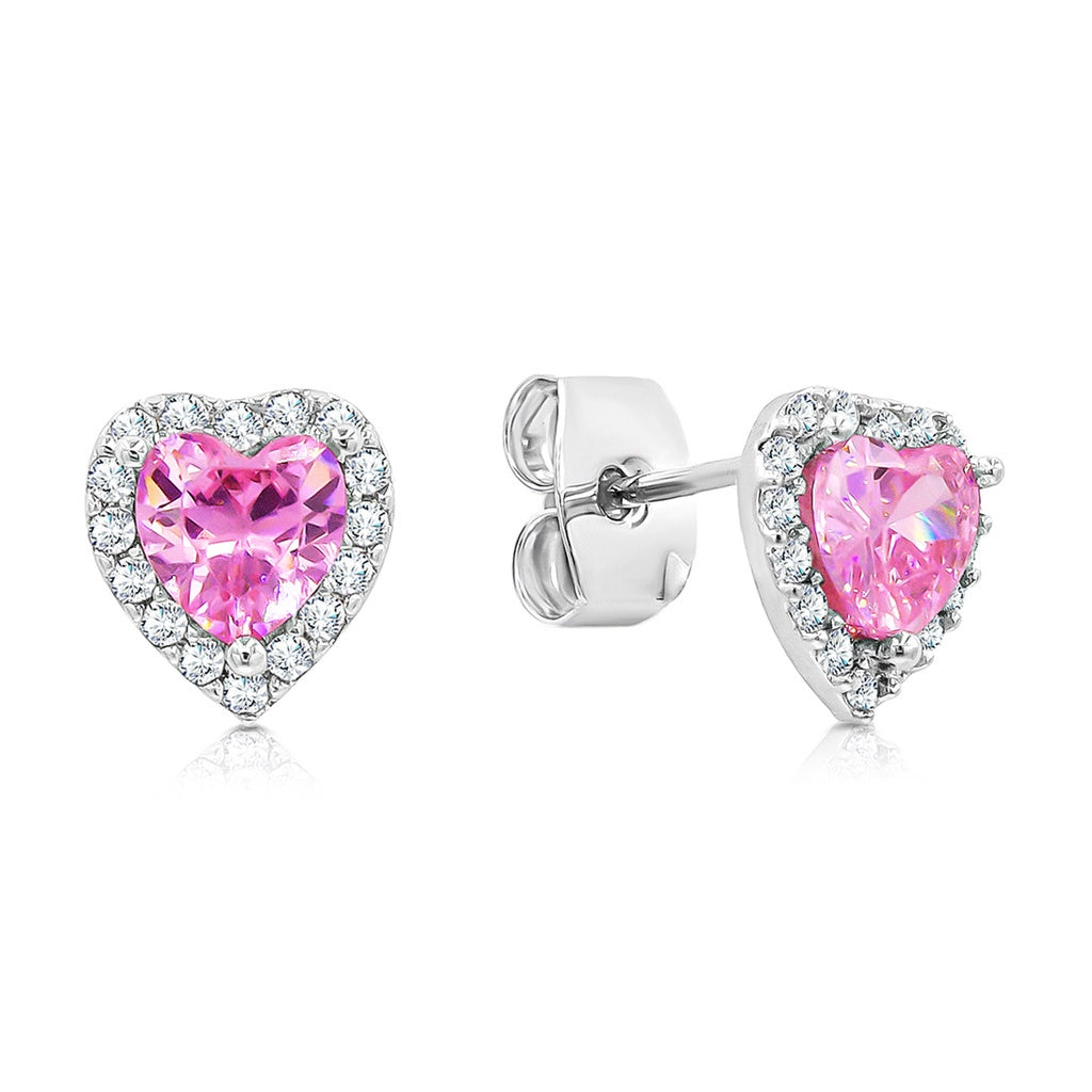 SO SEOUL Amora Love Heart Diamond Simulant Cubic Zirconia Petite Stud Earrings with Round Surround