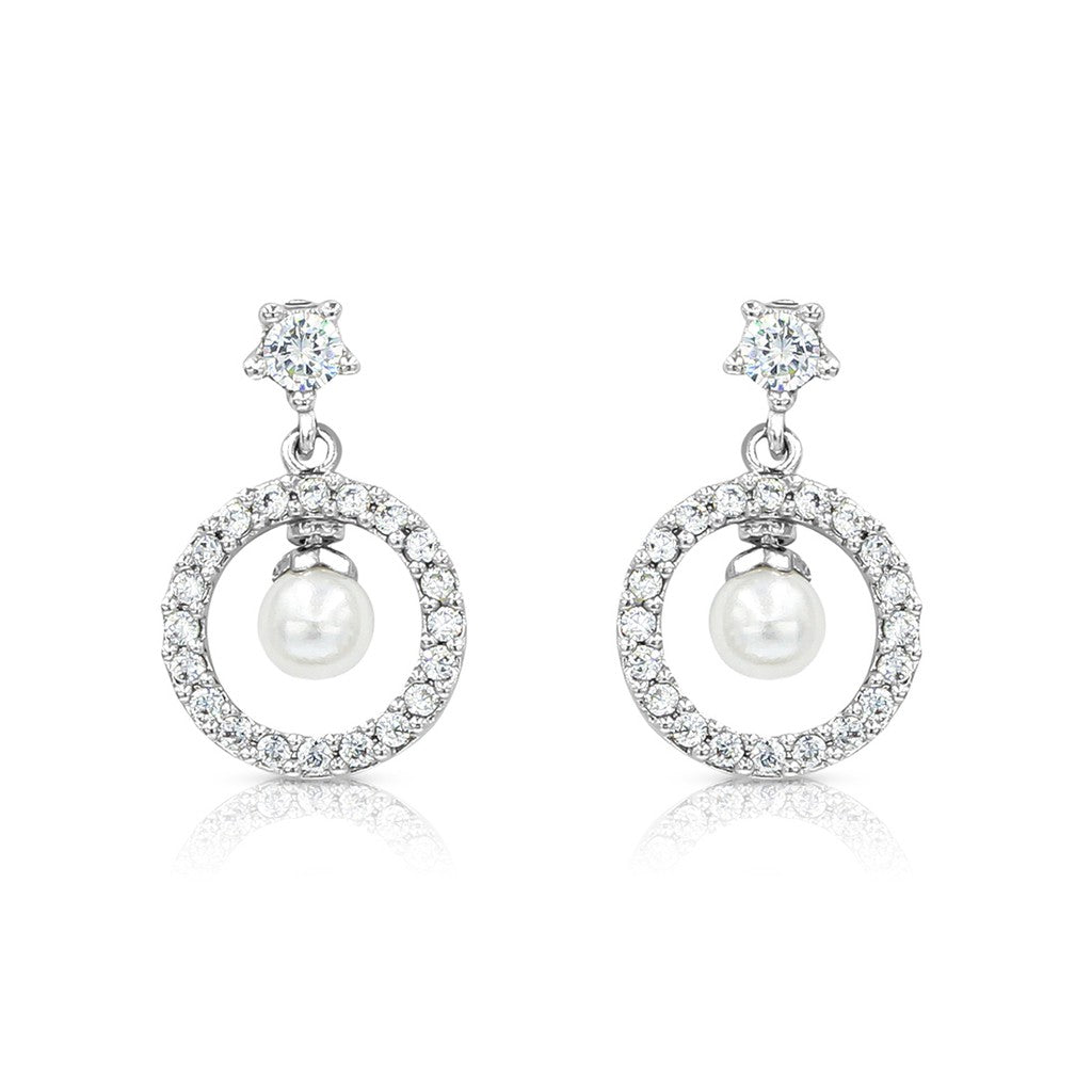 SO SEOUL Diamond Simulant Cubic Zirconia Halo Pearl Drop Stud Earrings