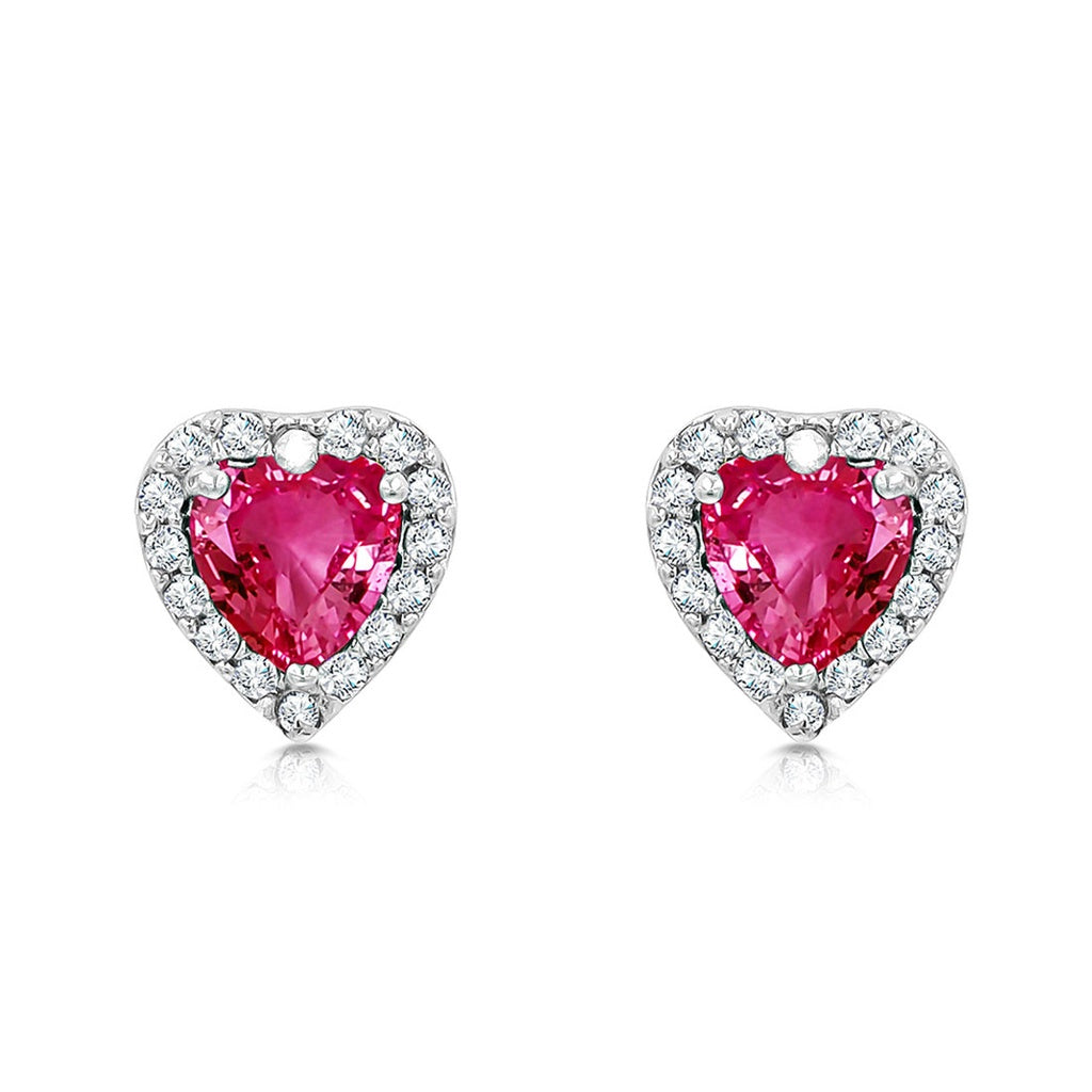 SO SEOUL Amora Love Heart Diamond Simulant Cubic Zirconia Petite Stud Earrings with Round Surround