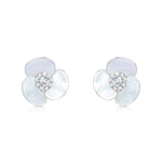 Load image into Gallery viewer, SO SEOUL Claire Triple Flower Petal Mother of Pearl or Abalone Shell Stud Earrings with Austrian Crystals
