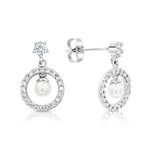 Load image into Gallery viewer, SO SEOUL Diamond Simulant Cubic Zirconia Halo Pearl Drop Stud Earrings
