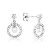 SO SEOUL Diamond Simulant Cubic Zirconia Halo Pearl Drop Stud Earrings
