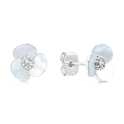 SO SEOUL Claire Triple Flower Petal Mother of Pearl or Abalone Shell Stud Earrings with Austrian Crystals