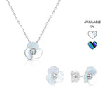 Load image into Gallery viewer, SO SEOUL Claire Triple Flower Petal Mother of Pearl or Abalone Shell Pendant Necklace and Stud Earrings Set with Austrian Crystals
