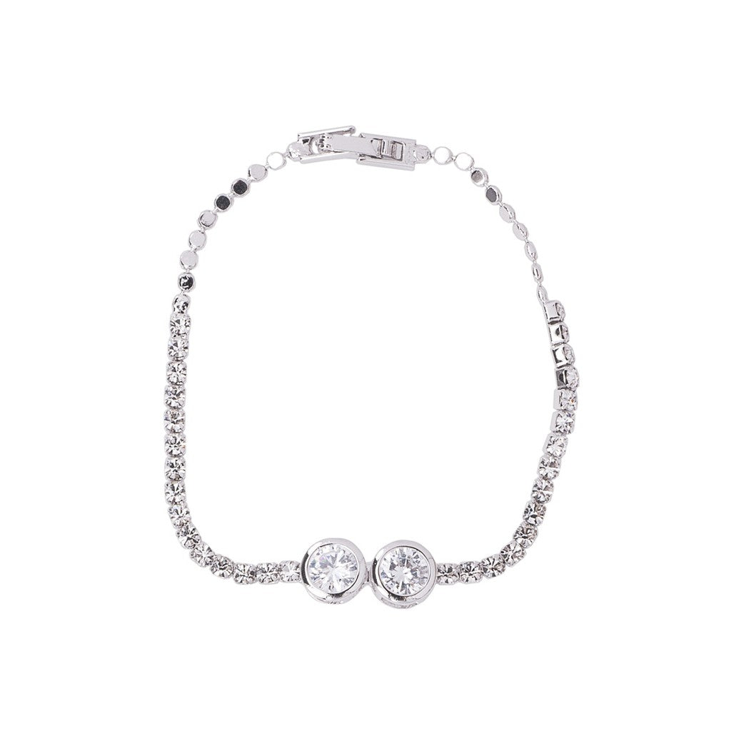SO SEOUL Athena Double Round Brilliant Cut Solitaire Diamond Simulant Cubic Zirconia Bracelet