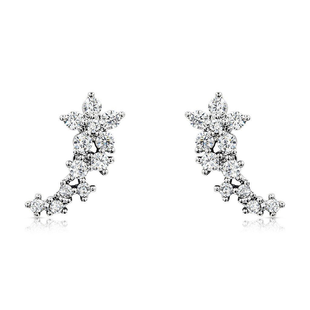 SO SEOUL Leilani Floral Solitaire Diamond Simulant Cubic Zirconia Ear Climber Earrings