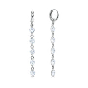 SO SEOUL Athena Quintuple Round Brilliant-Cut Diamond Simulant Zirconia Long Dangle Earrings with Hinge Hoop and Clip-On Options