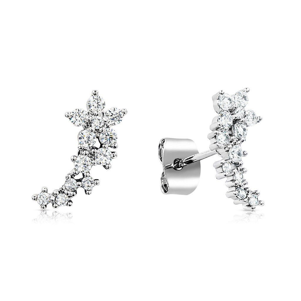 SO SEOUL Leilani Floral Solitaire Diamond Simulant Cubic Zirconia Ear Climber Earrings