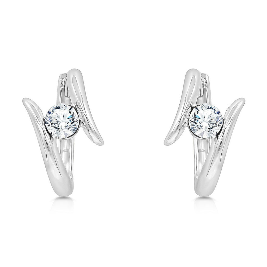 SO SEOUL 1.0 Carat Diamond Simulant Cubic Zirconia with Intertwined Design Hoop Clip Earrings