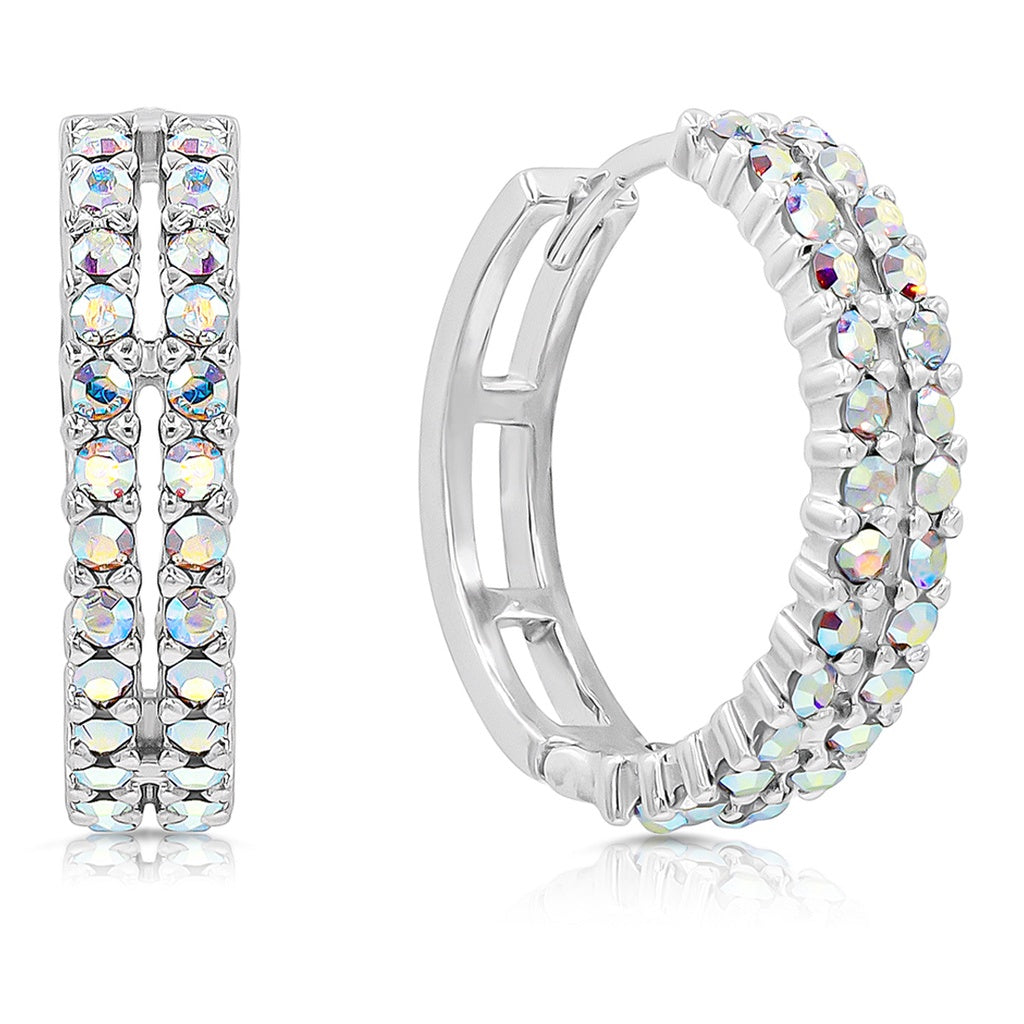 SO SEOUL Harley Huggie Double Row Mixed Colored Tone Austrian Crystal Hoop Earrings