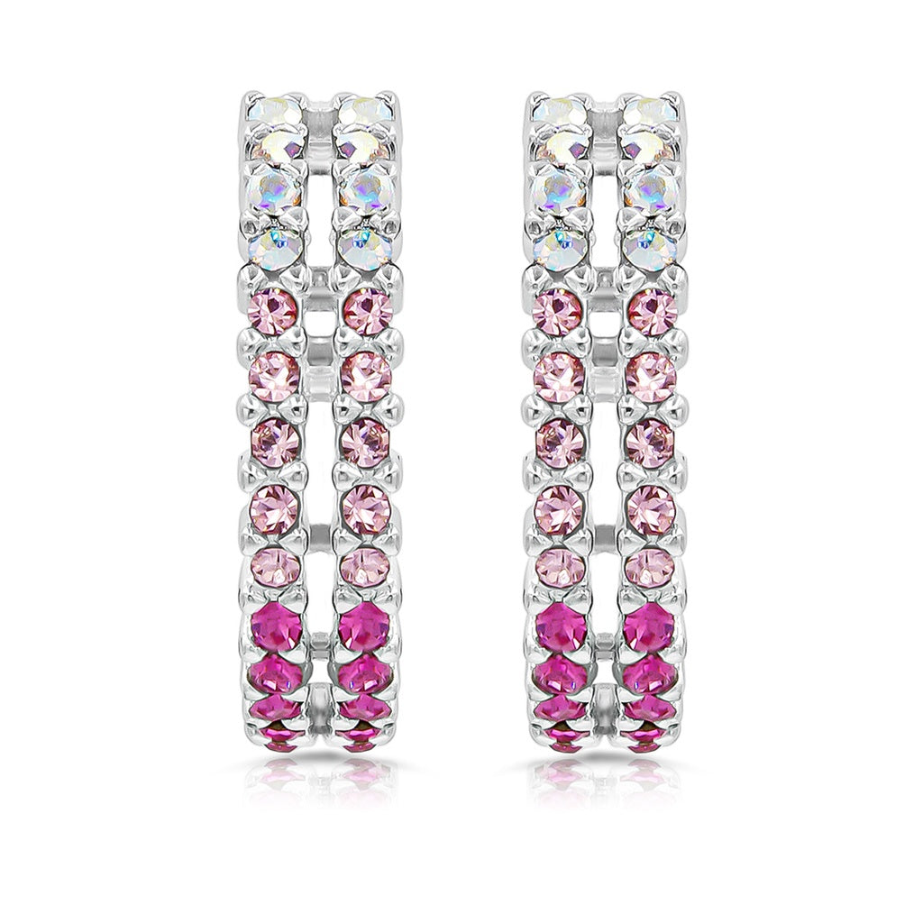 SO SEOUL Harley Huggie Double Row Mixed Colored Tone Austrian Crystal Hoop Earrings