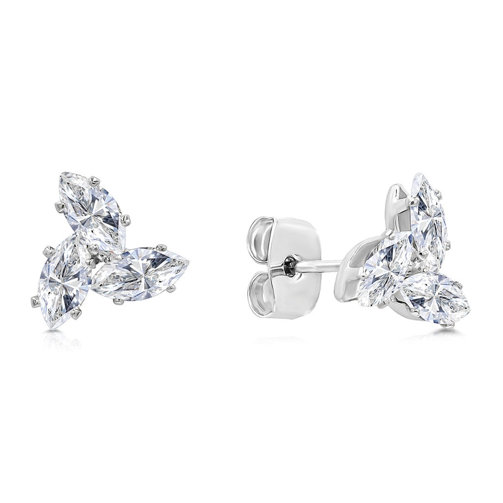 SO SEOUL Elegant Marquise-Cut Diamond Simulant Cubic Zirconia Windmill Stud Earrings