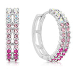 Load image into Gallery viewer, SO SEOUL Harley Huggie Double Row Mixed Colored Tone Austrian Crystal Hoop Earrings
