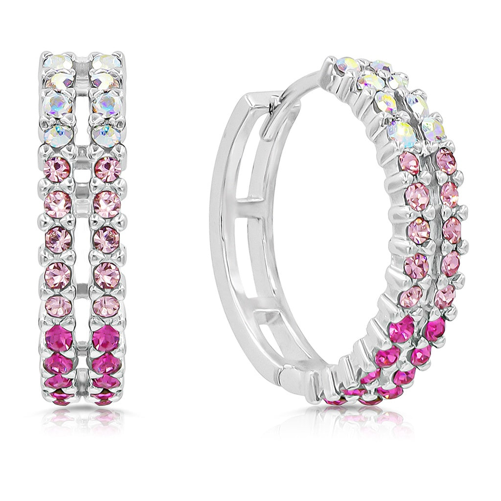 SO SEOUL Harley Huggie Double Row Mixed Colored Tone Austrian Crystal Hoop Earrings