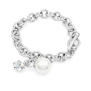 SO SEOUL Sequoia Elegance - Chunky Chain Bracelet with Pearl & Cubic Zirconia Cube Charm