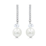 Load image into Gallery viewer, SO SEOUL Elegant Crown-Inspired Round Cut Cubic Zirconia and Pearl Drop Stud Earrings
