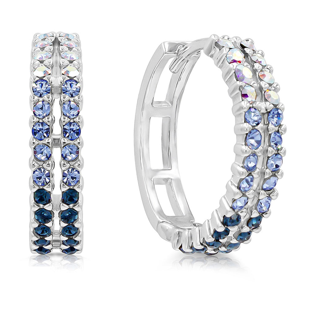 SO SEOUL Harley Huggie Double Row Mixed Colored Tone Austrian Crystal Hoop Earrings